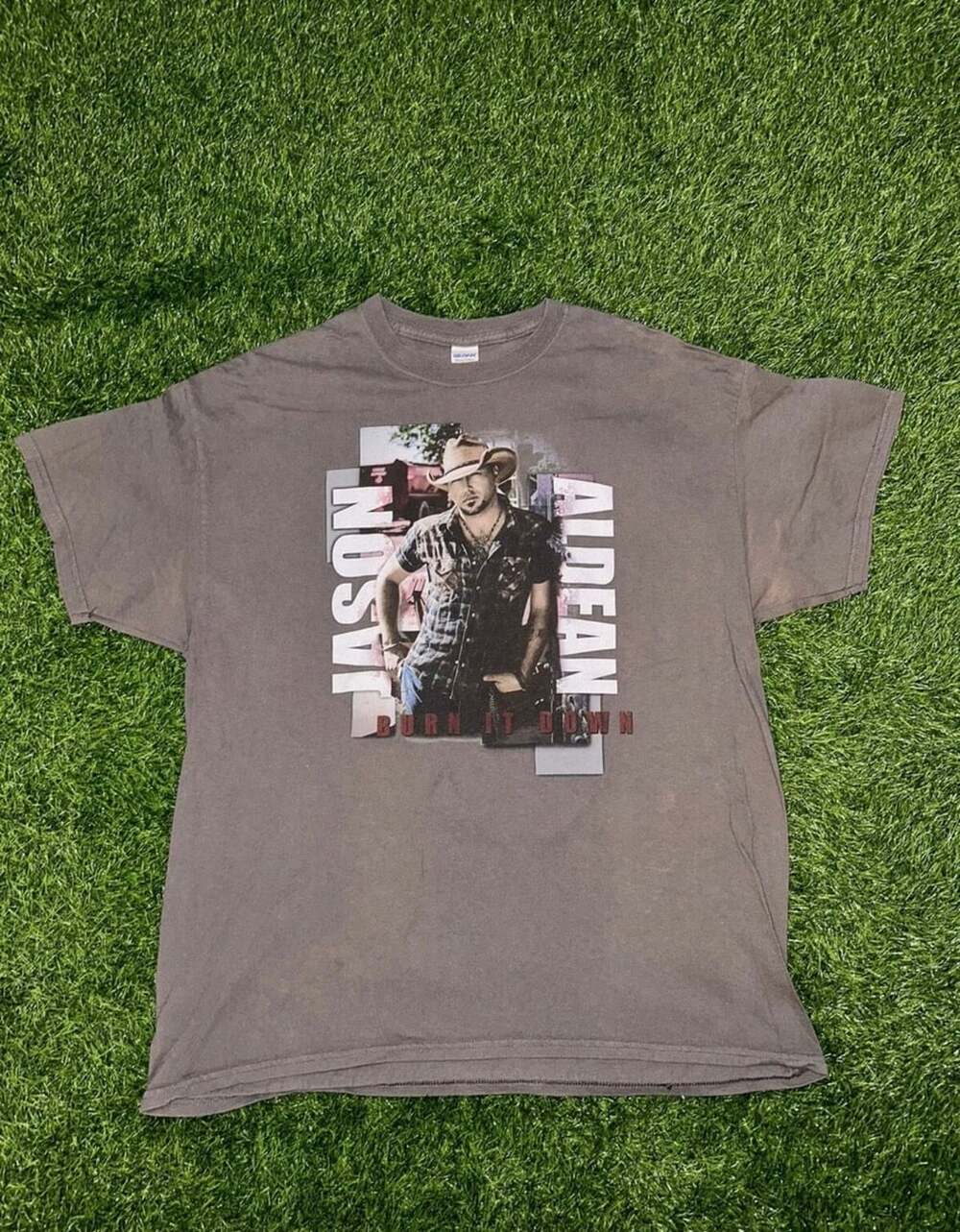 Jason Aldean Burn It Down 2015 Tour Gray T-Shirt Size XL